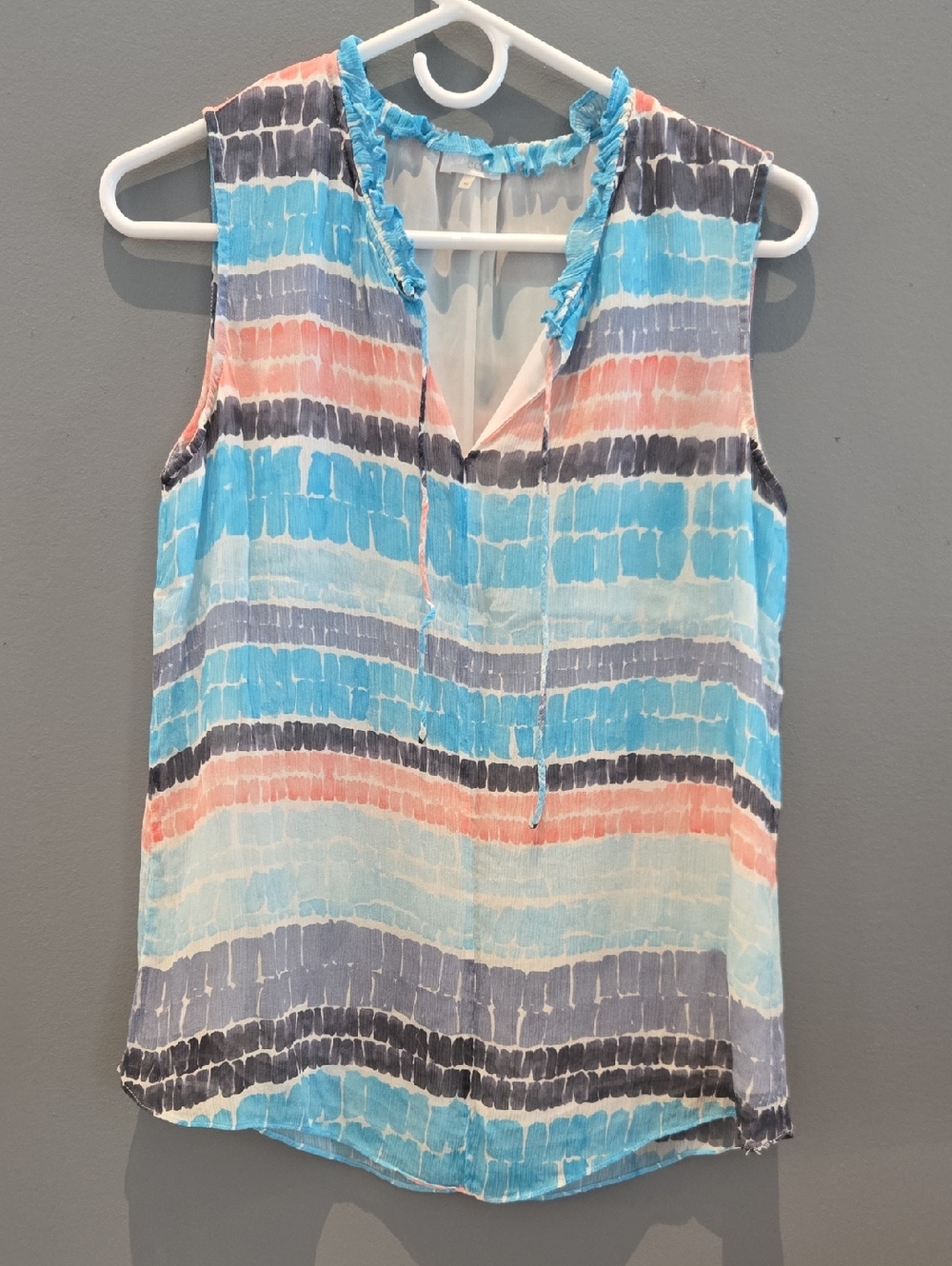 ecru Sleeveless Striped Ruffle-Trim Camisole - Blue, Coral & Gray